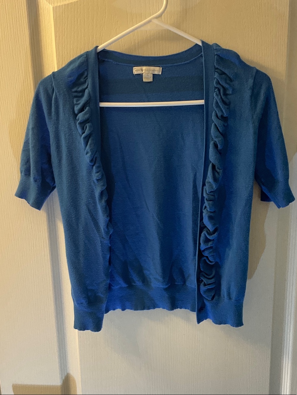 New York & Company Royal Blue Short Sleeve Cardigan